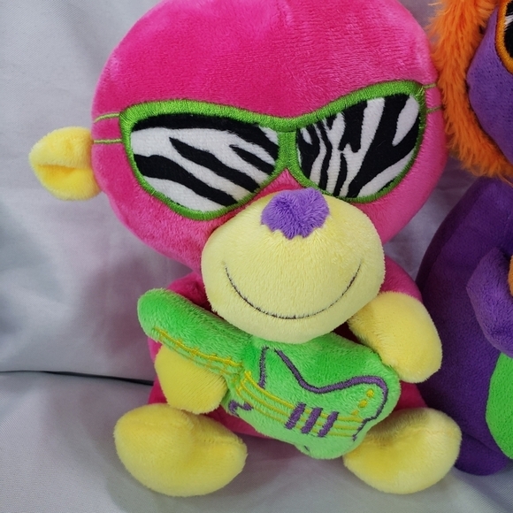 Neon Rainbow Rockin Monkey & Neon Purple Rockin Lion Plush Set Black Light Fun - Picture 2 of 11